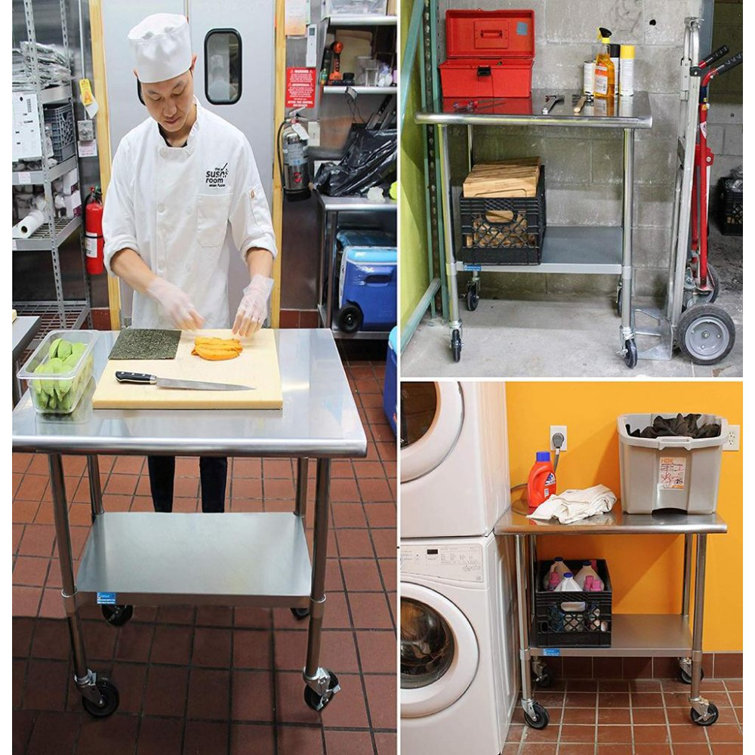 Amgood 96'' Wide Rolling Prep Table with Stainless Steel Top Wayfair